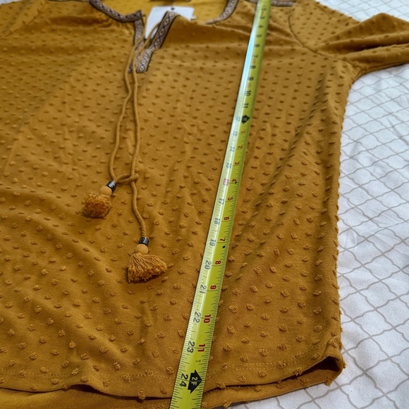 DR2 Golden Yellow Textured Blouse with Tassel Accents - Picture 6 of 8